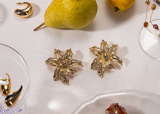 ohrringe, gold, blumen, edelstein, statement