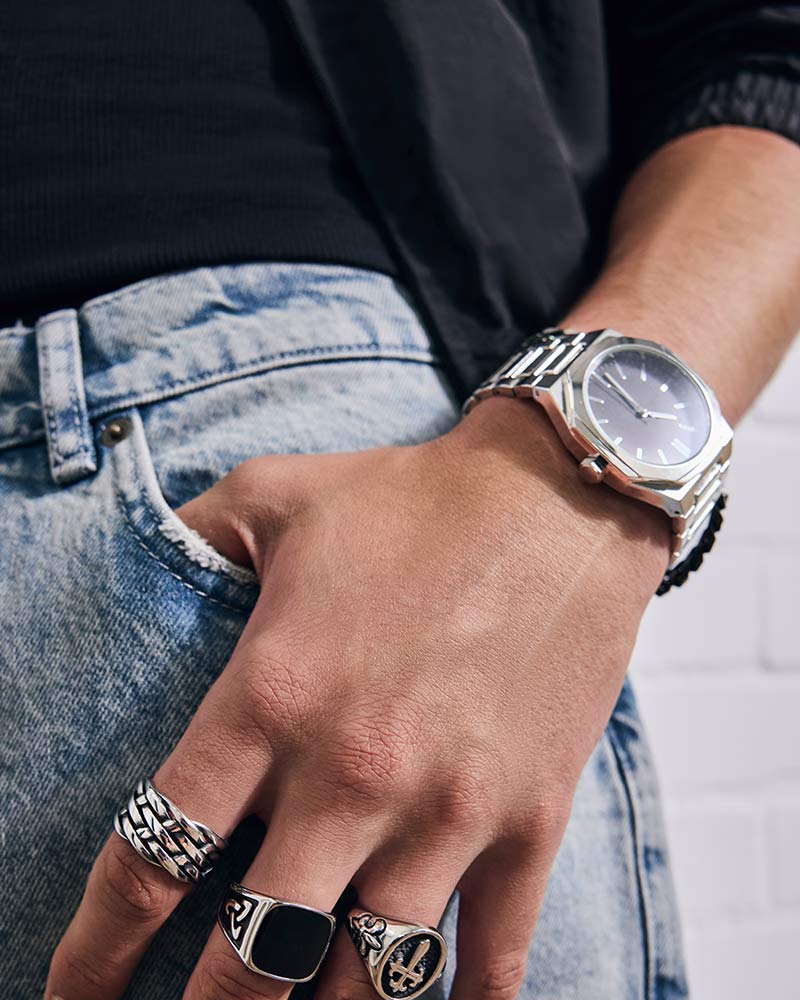 uhr, metallic, silber, armbanduhr, handgelenk