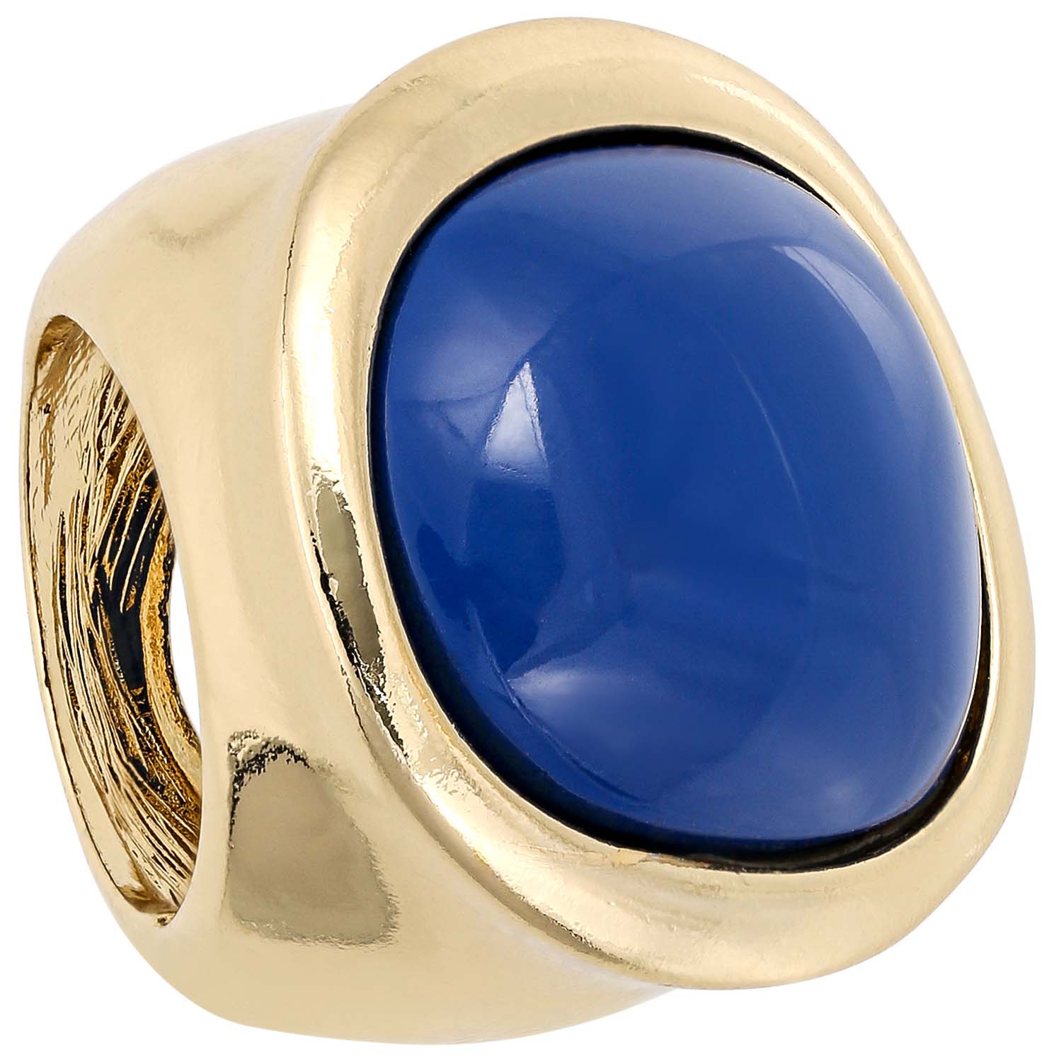 Ring, Goldfarben, Blauer Stein, Ovaler Cabochon, Breiter Ring