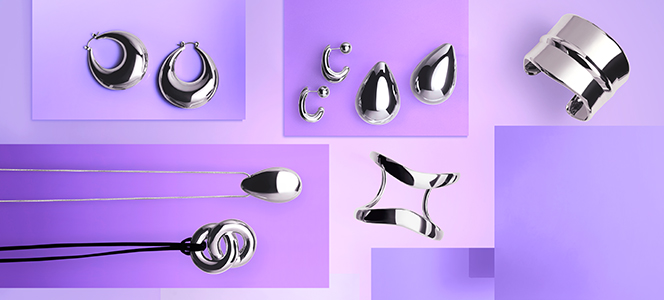 Schmuck, Ohrschmuck, Halskette, Armreif, Silberfarbig