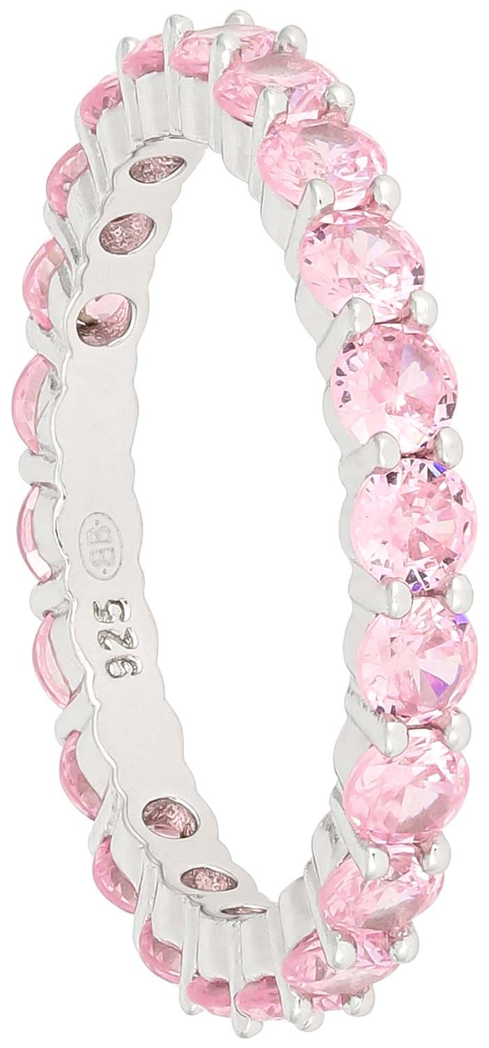 Eternityring, 925er Sterlingsilber, Rosa Schmucksteine, Facettierte Steine