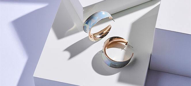 Ohrringe, Ohrschmuck, Ringe, Weißblech-Rosegold, Muster-Blend