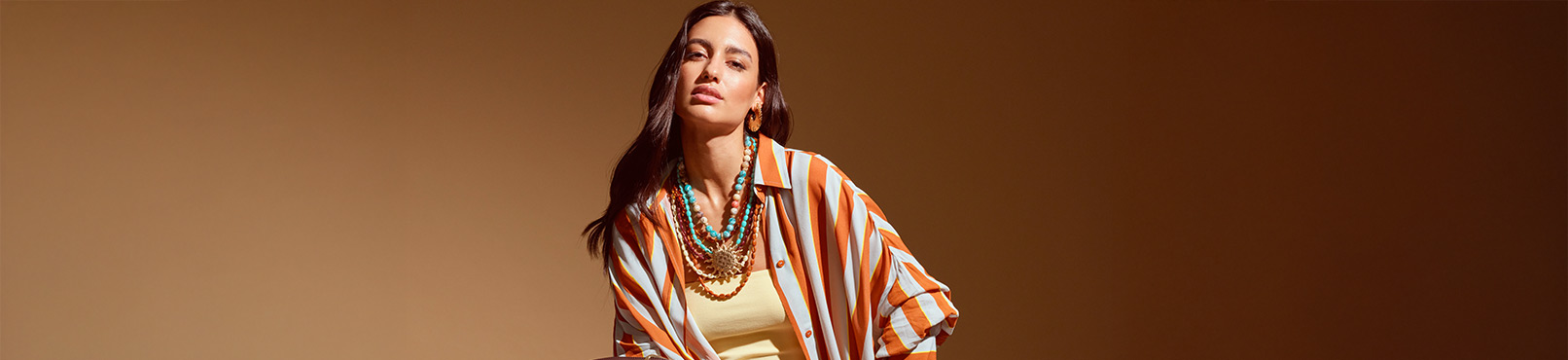 Hemd, Gestreift, Orangen, Statementkette, Kette