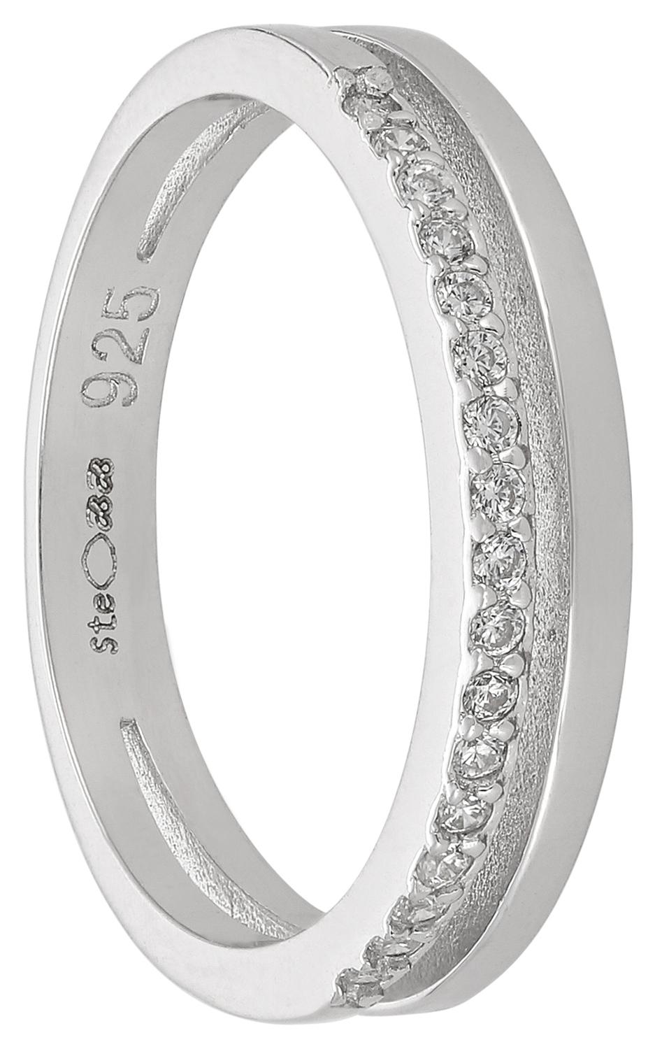 Silberring, Sterlingsilber 925, Zirkonia, Steinbesatz, Strukturierte Ringschiene