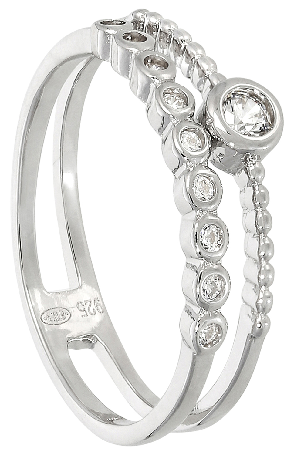 Silberring, 925er Silber, Zirkonia, Mehrreihig, Fassung mit Rand