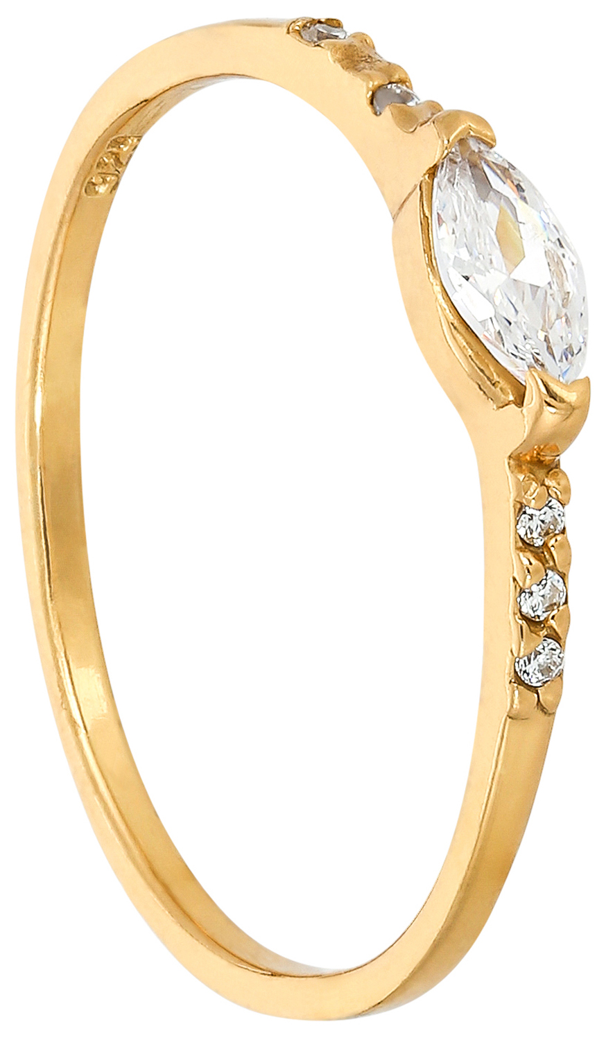Goldring, Gelbgold, Ovaler Stein, Kleine klare Steine