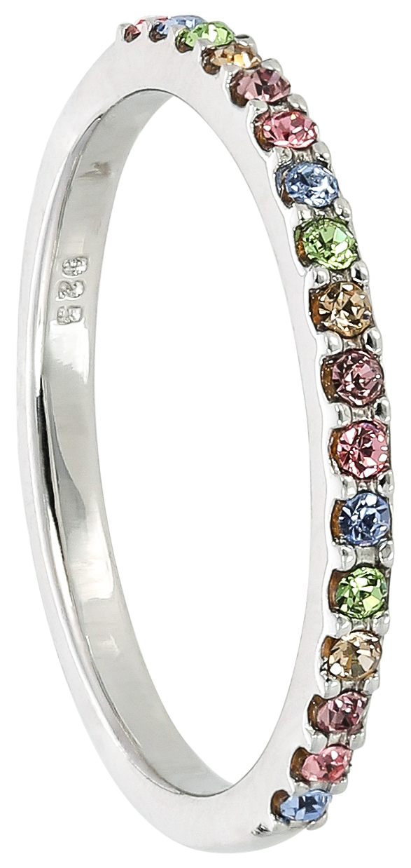 Ring, Silberfarbenes Metall, Bunte Zirkonia, Steinbesatz, Schmaler Ring