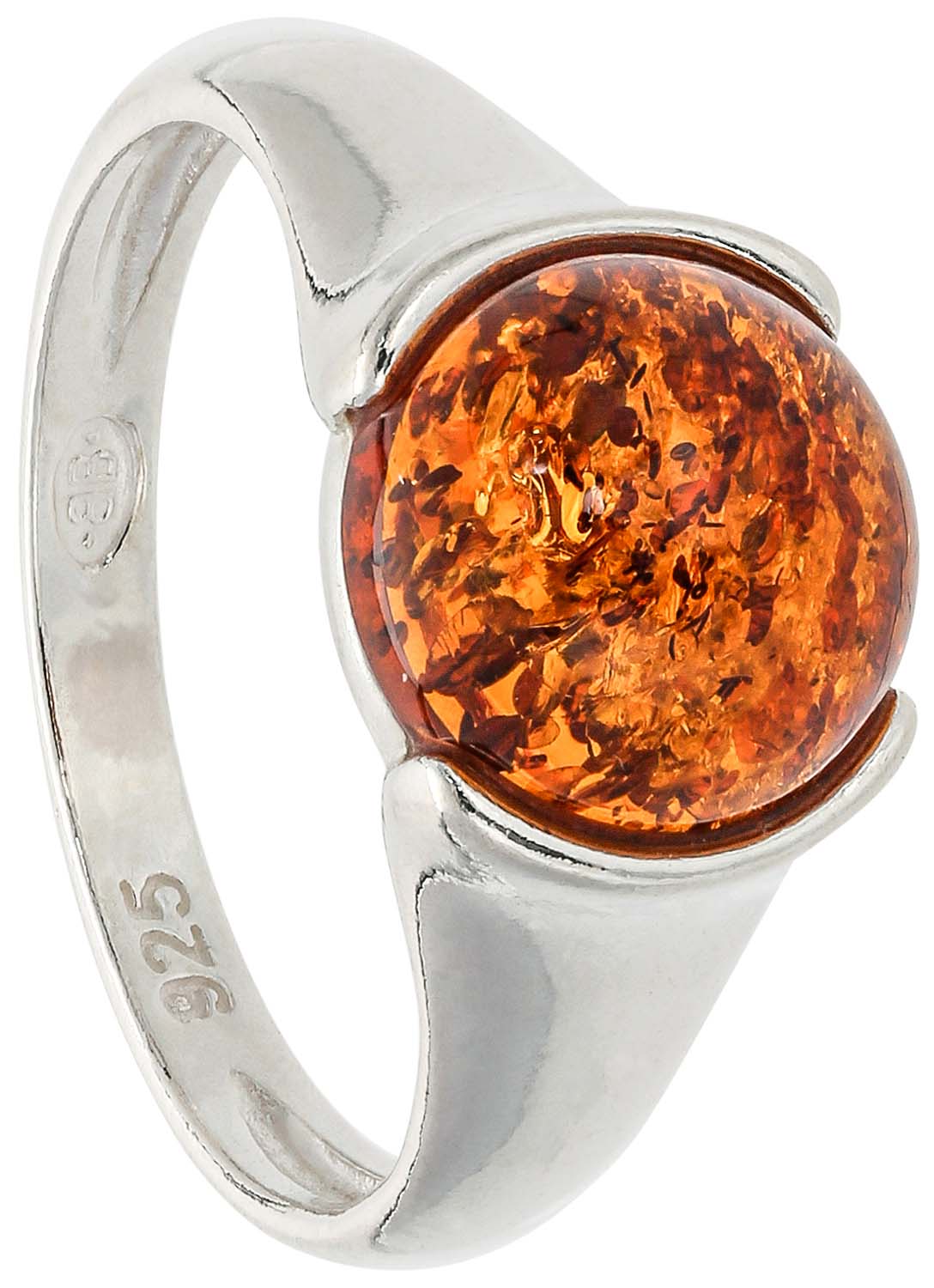 Silberring, 925er Silber, Bernstein, Orangefarbener Stein, Cabochon