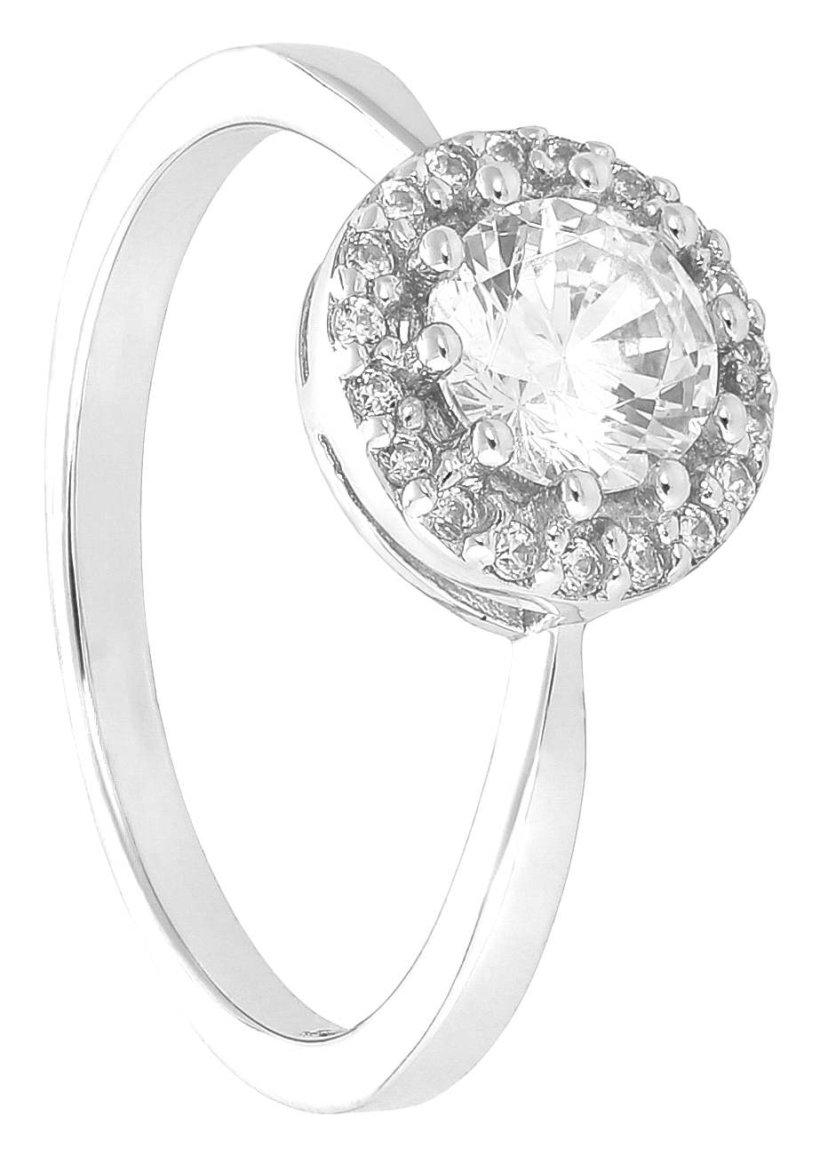 Ring, Silberfarben, Runder Zirkonia, Strassbesatz, Halo-Fassung