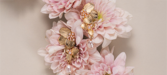 ohrringe, gold, rosa, blumen, perlen