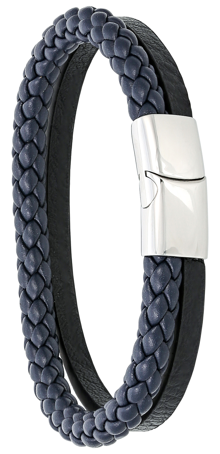 armband, gewebt, leder, silbernerverschluss, marineblau