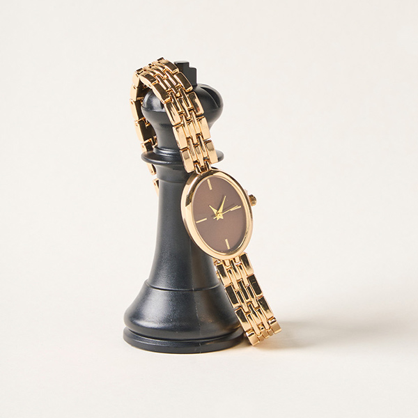 Uhr, Armbanduhr, Goldfarbe, Metallband, analog
