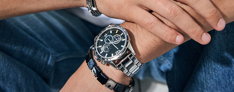 Armband, Uhr, Analoguhr, Stahlarmband, Chronograph