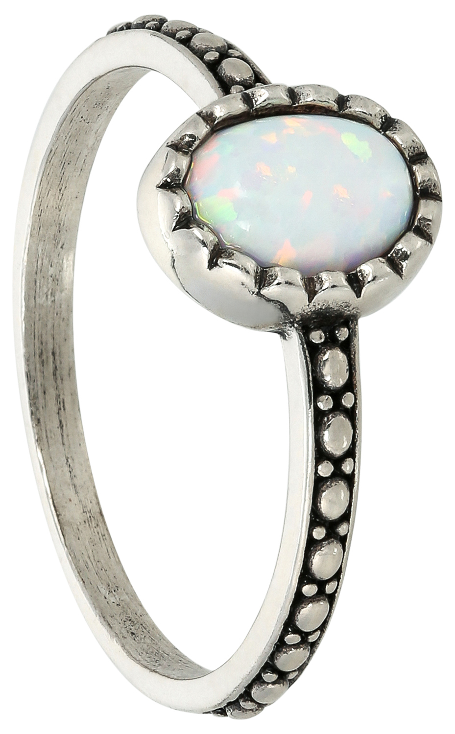 Ring, Opal, Silberfarben, Ovaler Stein, Verzierter Ring