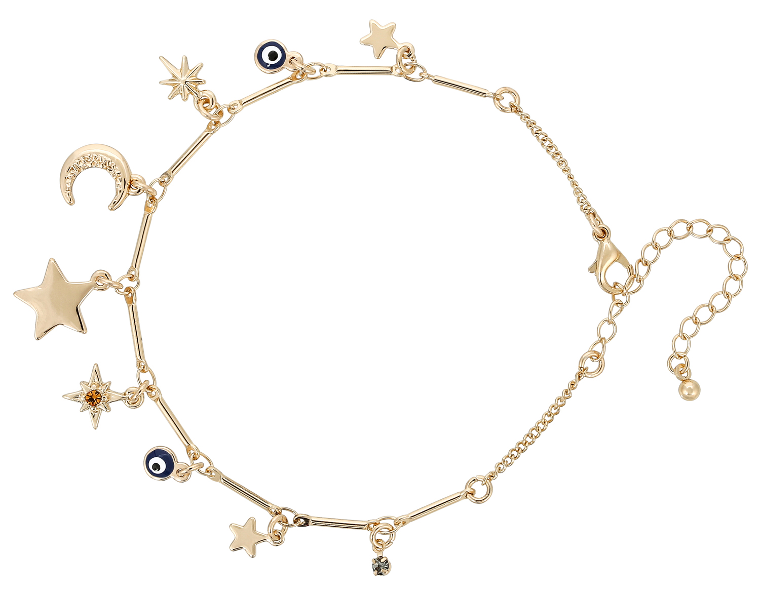 Goldfarbene Fußkette, Sternanhänger, Mondanhänger, Auge-Anhänger, Gliederkette