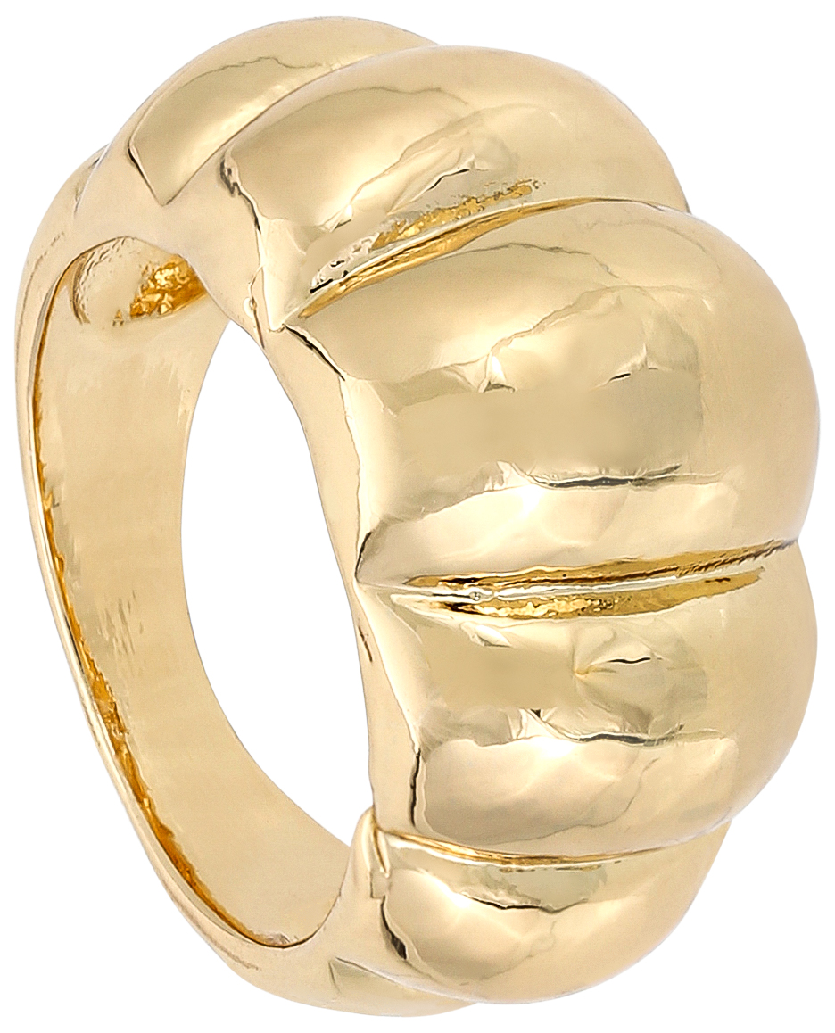 Goldring, Breite Ringschiene, Gehämmerte Oberfläche, Glänzend, Chunky-Design