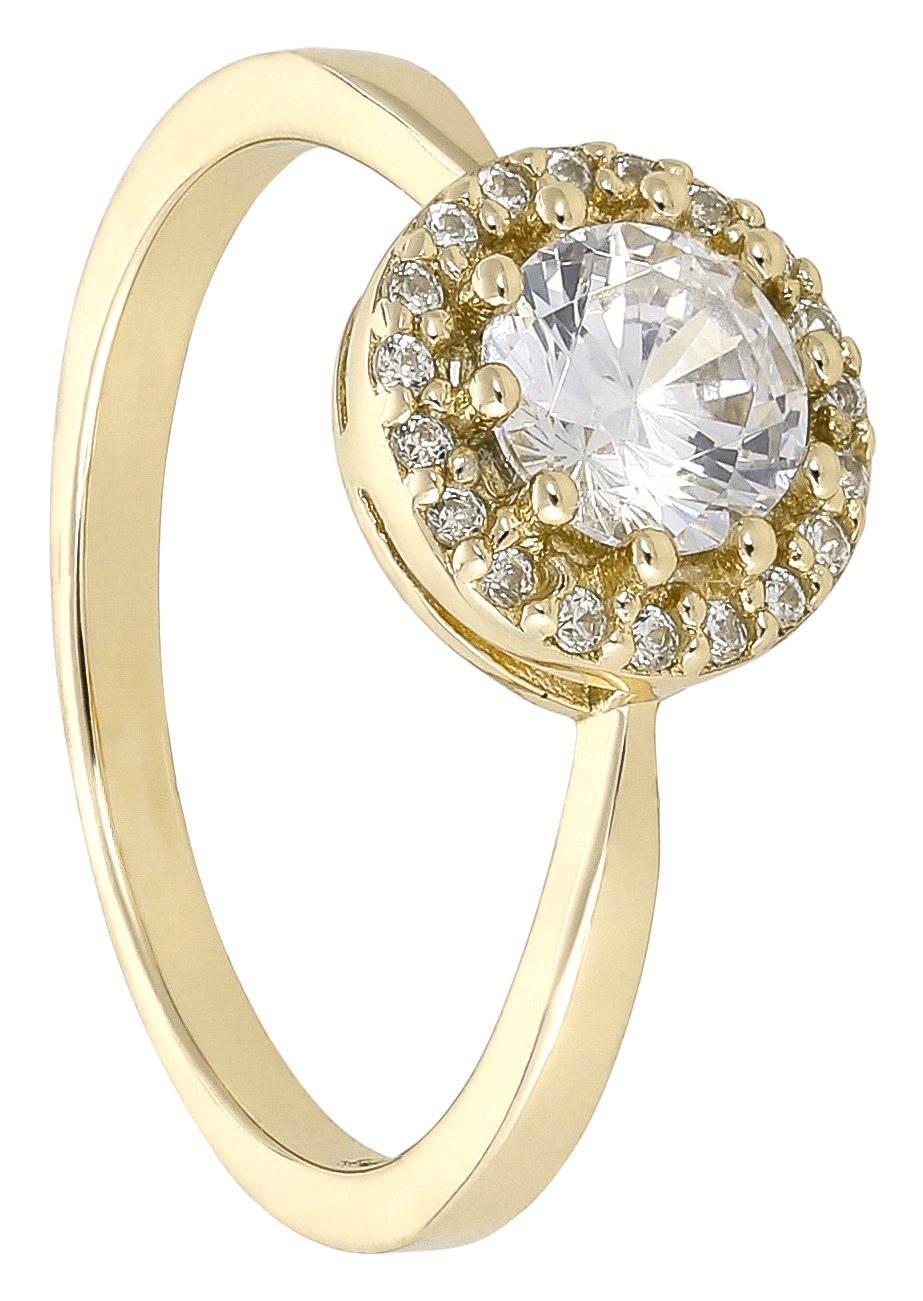 Ring, Gelbgold, Runder Zirkonia, Pavé-Steine