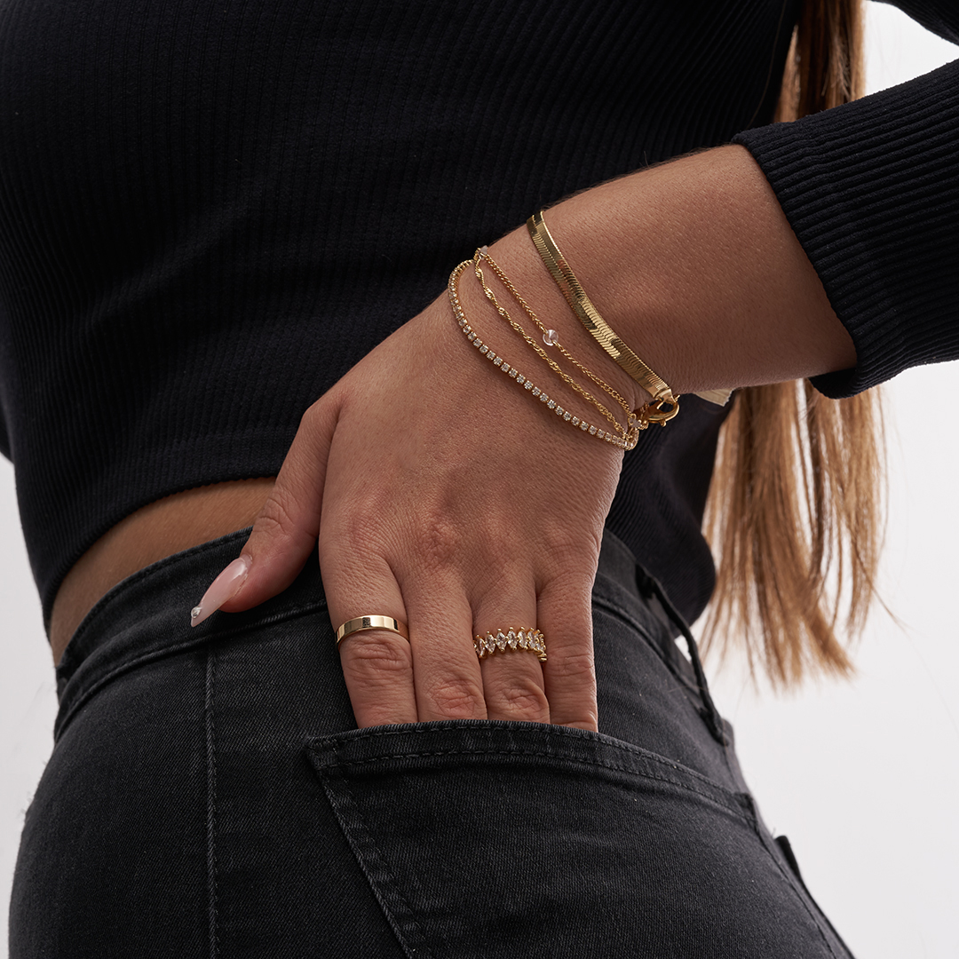 Gold, Armband, Ringe, Diamantakzente, Modeschmuck