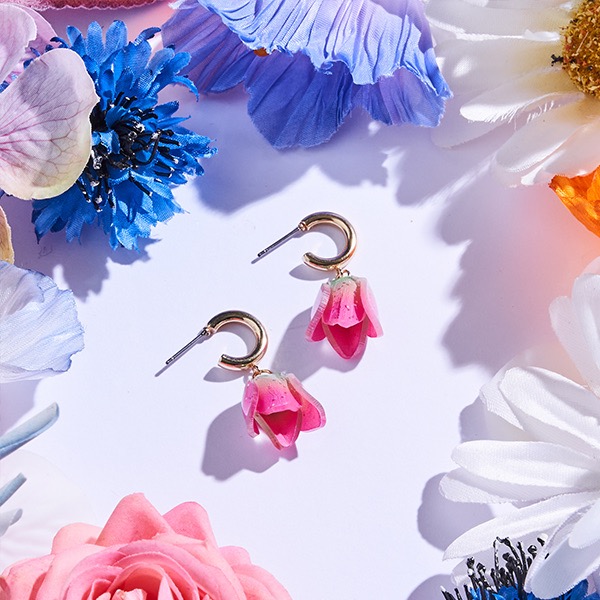 Ohrringe, Hänger-Ohrringe, Blumen-Ohrringe, Rose, Messing/Metall