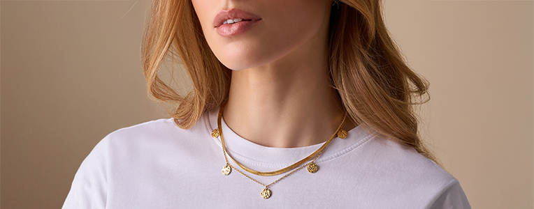 Collier, Kettenanhänger, lagenkette, goldfarbene,  Münzanhänger