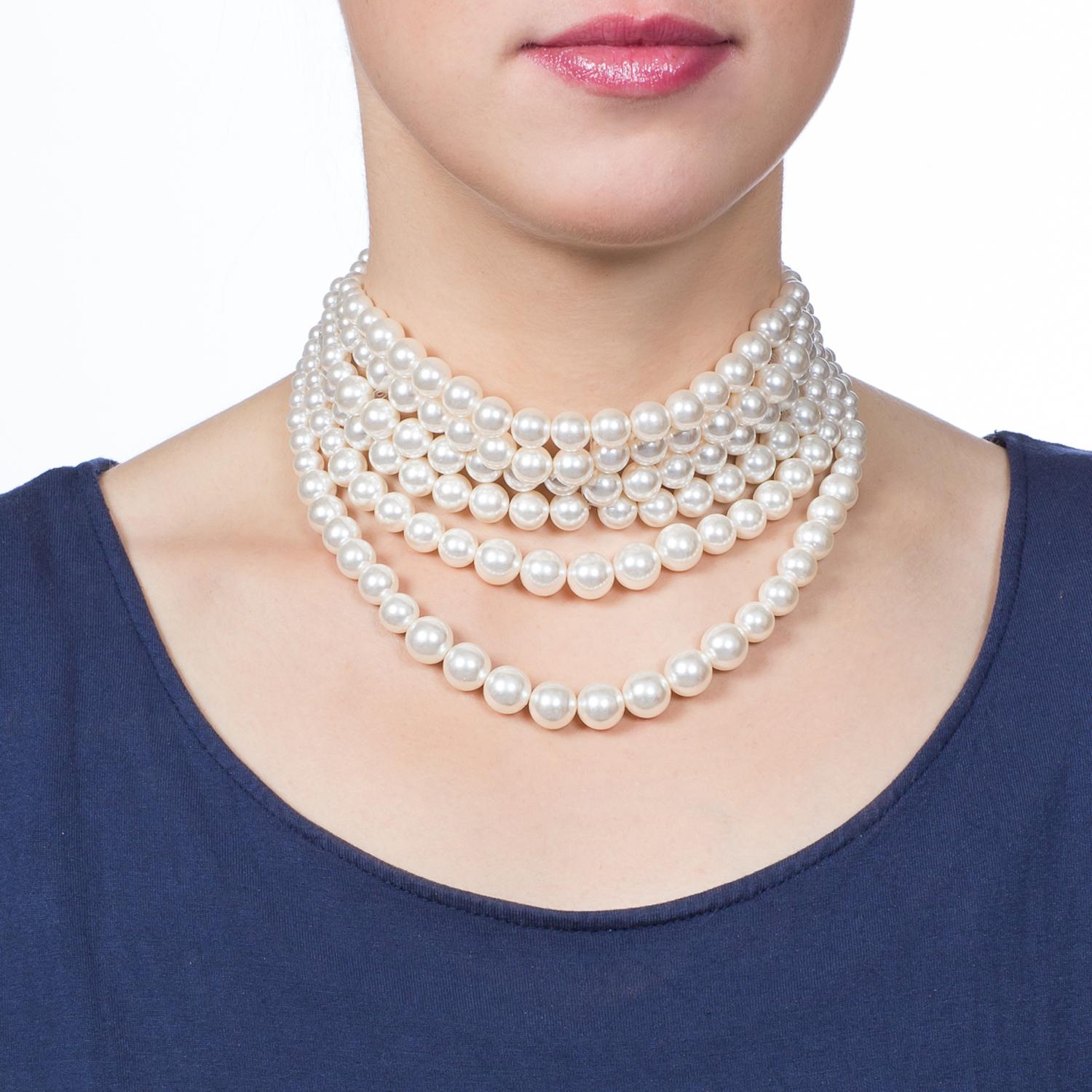 Perlenkette, Mehrstrang, Perlenhalsband, Weiße Perlen, Perlenketten