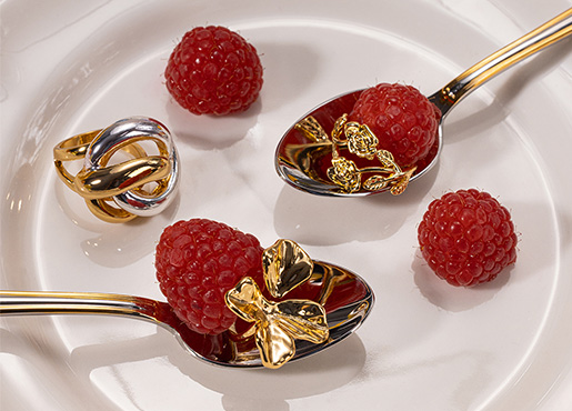 ring, spoon, himbeeren, gold, silber