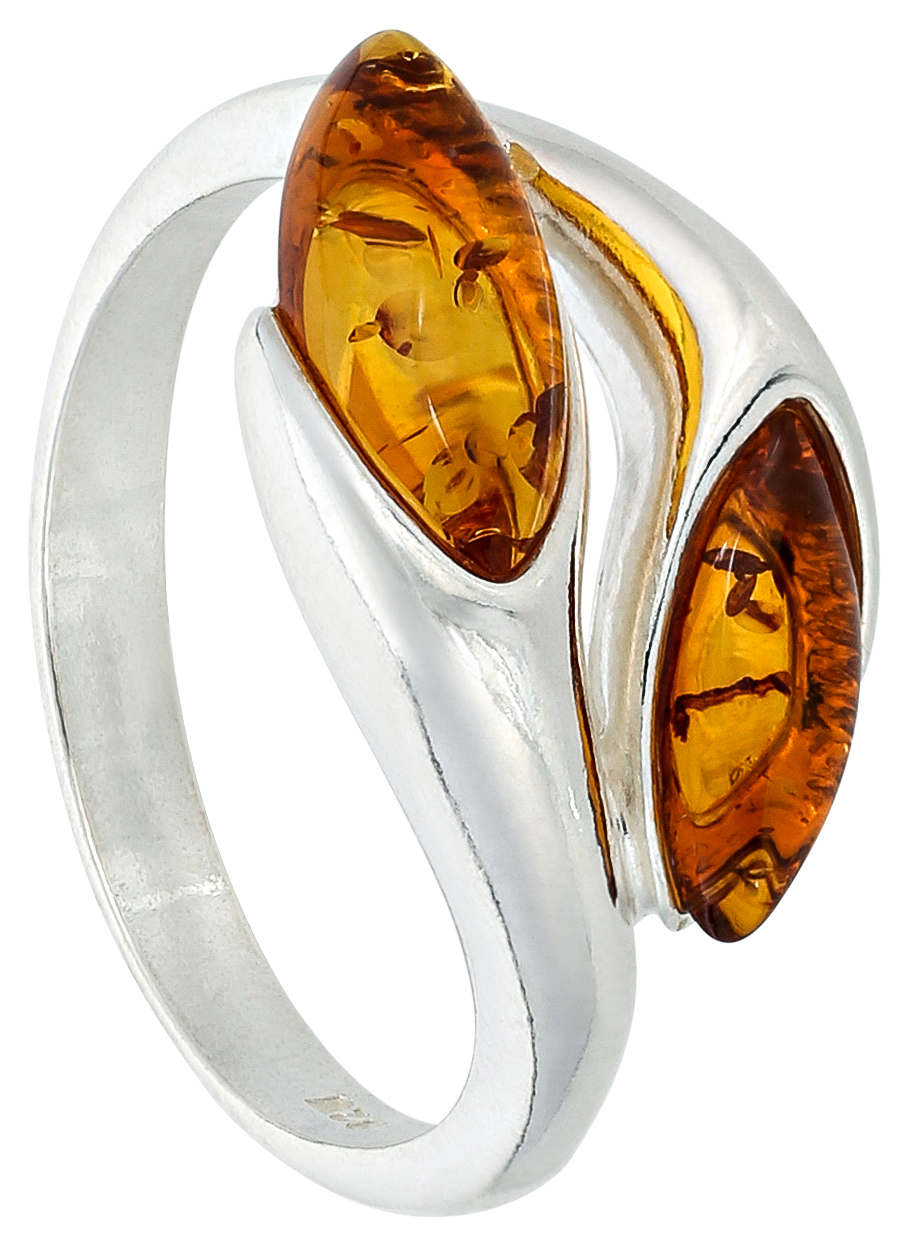Ring, Silber, Bernstein, Orangebraun, Tropfenform
