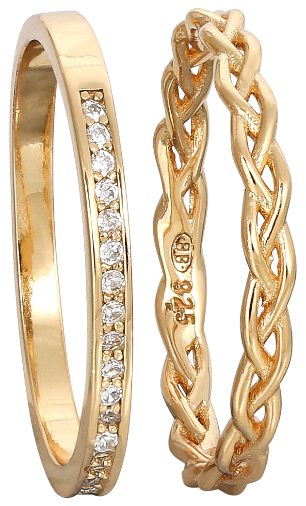 Goldfarbene Ringe, Zirkonia, Geflochtenes Design, 925er Silber