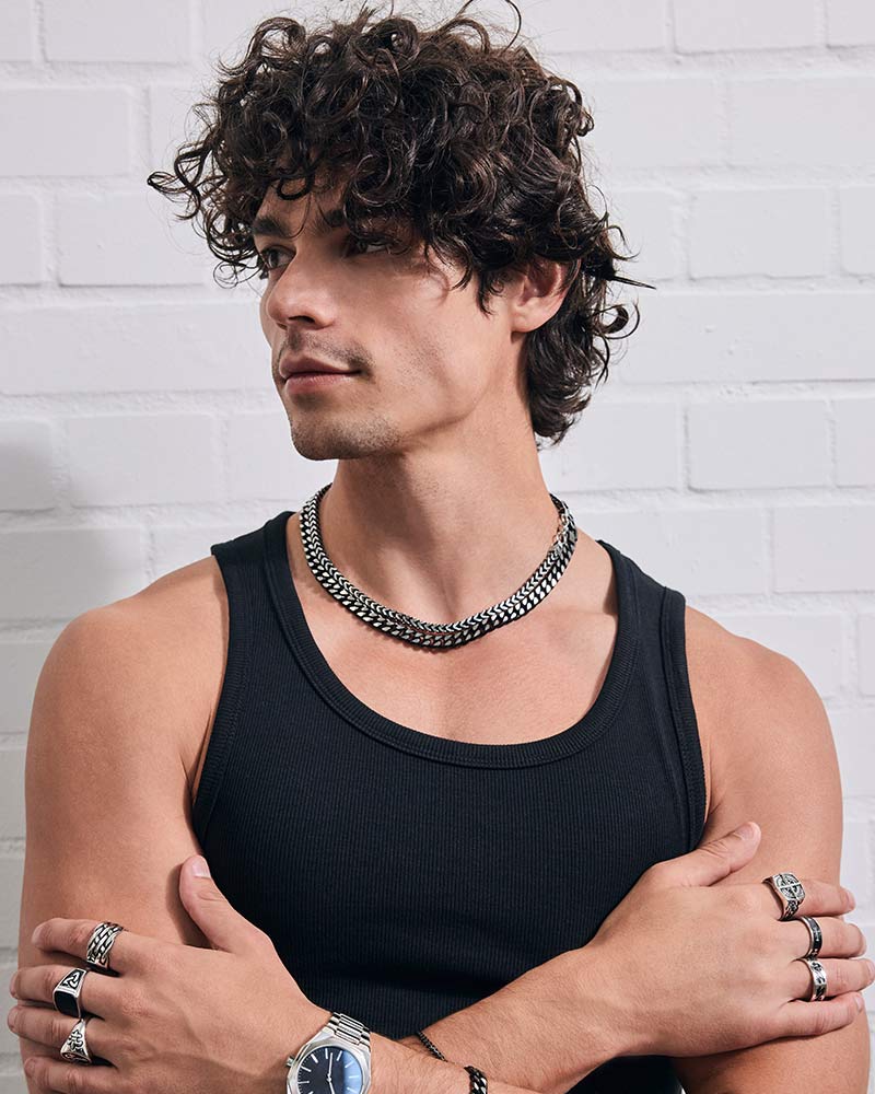 Herrenlook, Halskette, Armband, Ringe, Uhr