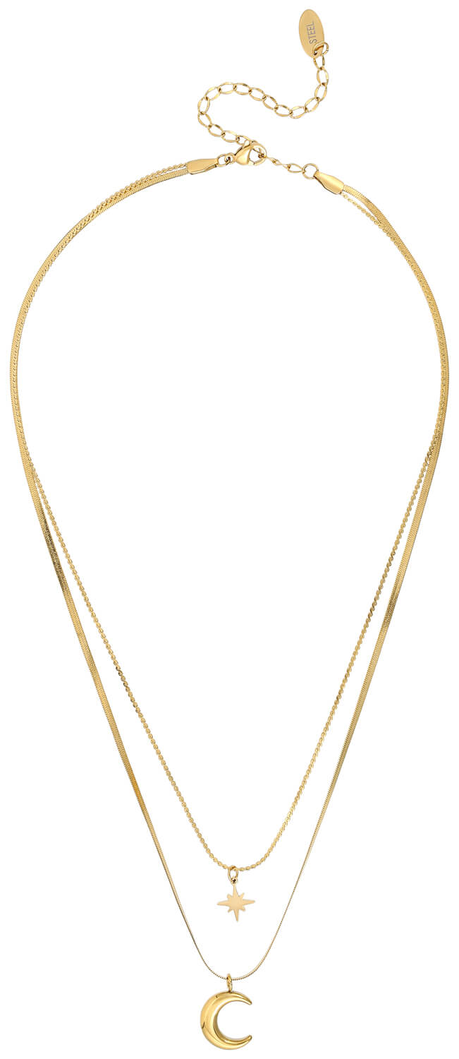 Collier, Doré, Mehrfachschichtiger, Mond-Anhänger, Stern-Anhänger