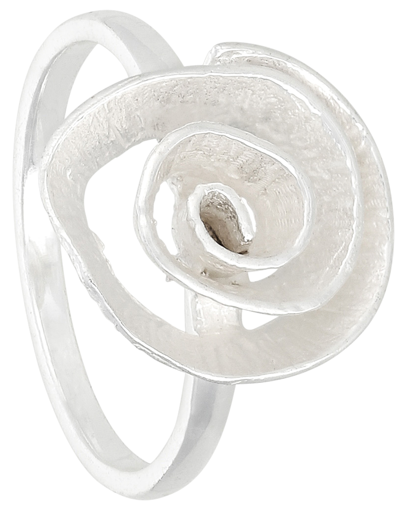 Ring, Silberfarben, Spiralform, Blütenmotiv, Strukturierte Oberfläche