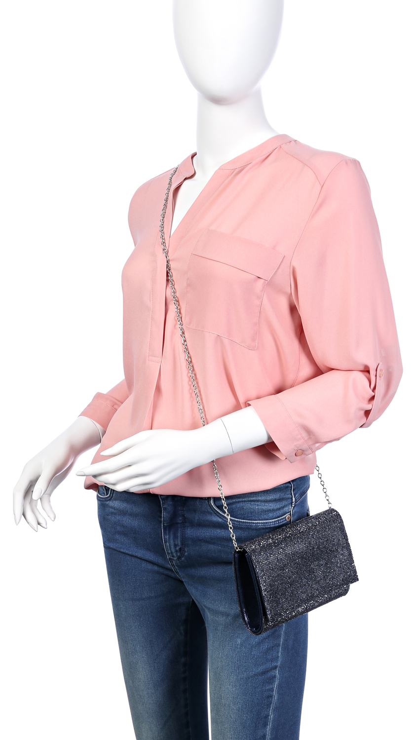 pinkes Blusenoberteil, Knopfleiste, Polyester, Chiffon, Brusttasche