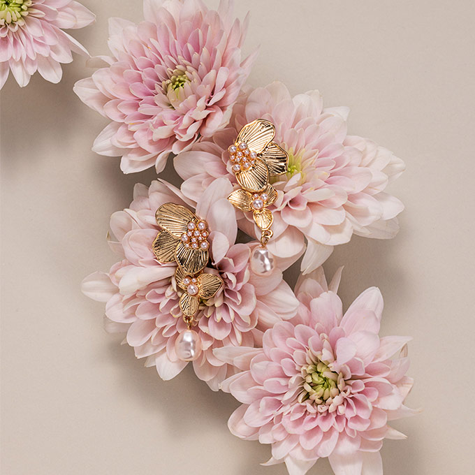 Ohrringe, Schmuck, Gold, Perle, Blumenmuster