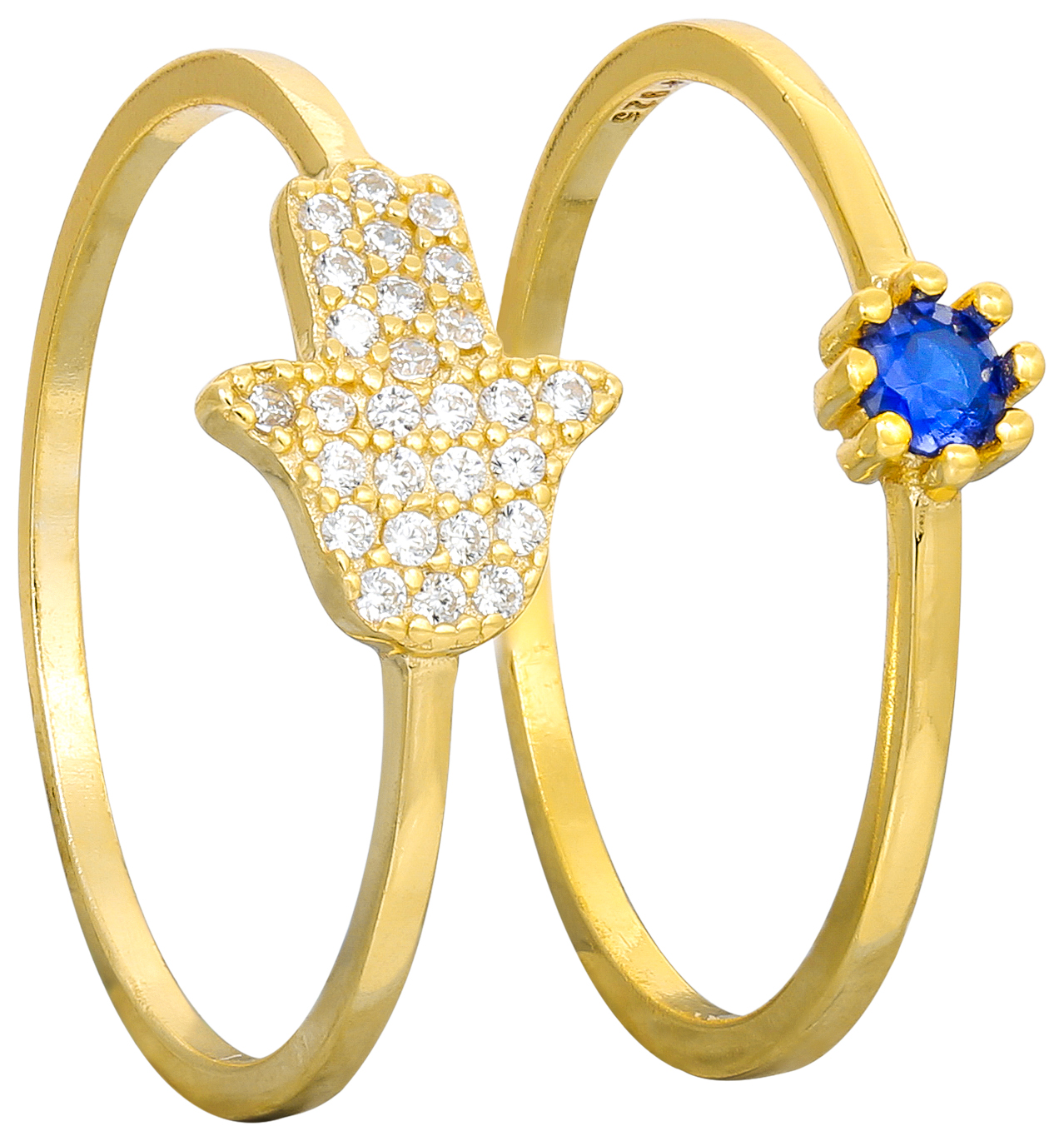 Ring, Goldfarben, Hamsa-Hand, Blauer Stein, Strasssteine