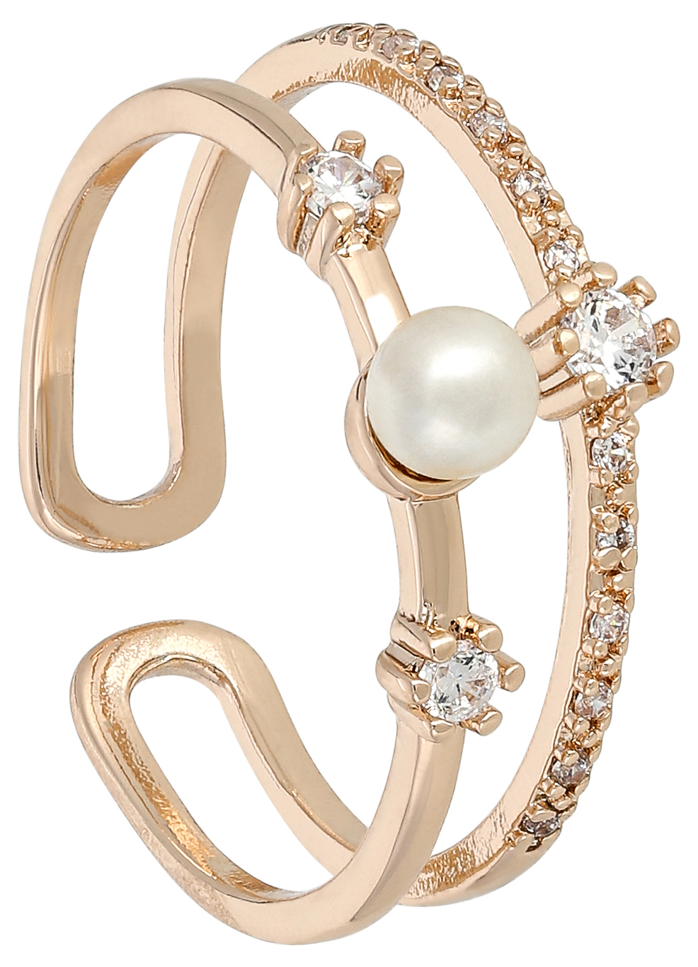 Ring, Roségoldfarben, Perle, Zirkonia, Offene Ringschiene