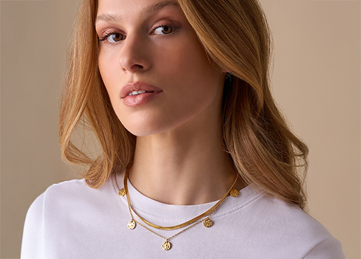 Collier, Kettenanhänger, lagenkette, goldfarbene,  Münzanhänger