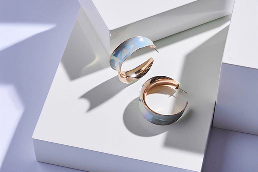 Ohrringe, Ohrschmuck, Ringe, Weißblech-Rosegold, Muster-Blend