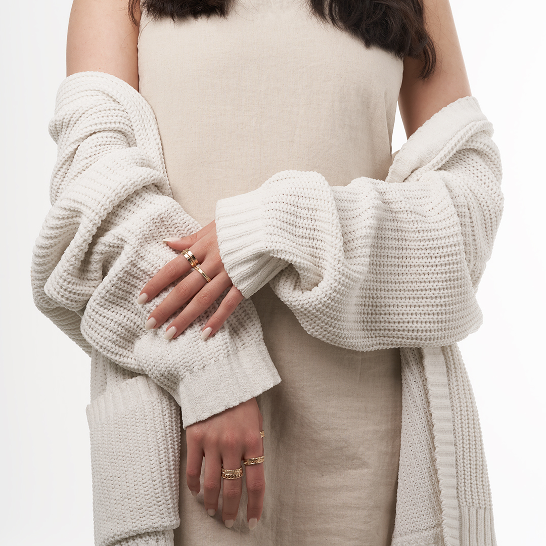 Cardigan, Strickjacke, Beige, Ärmel, Ringe