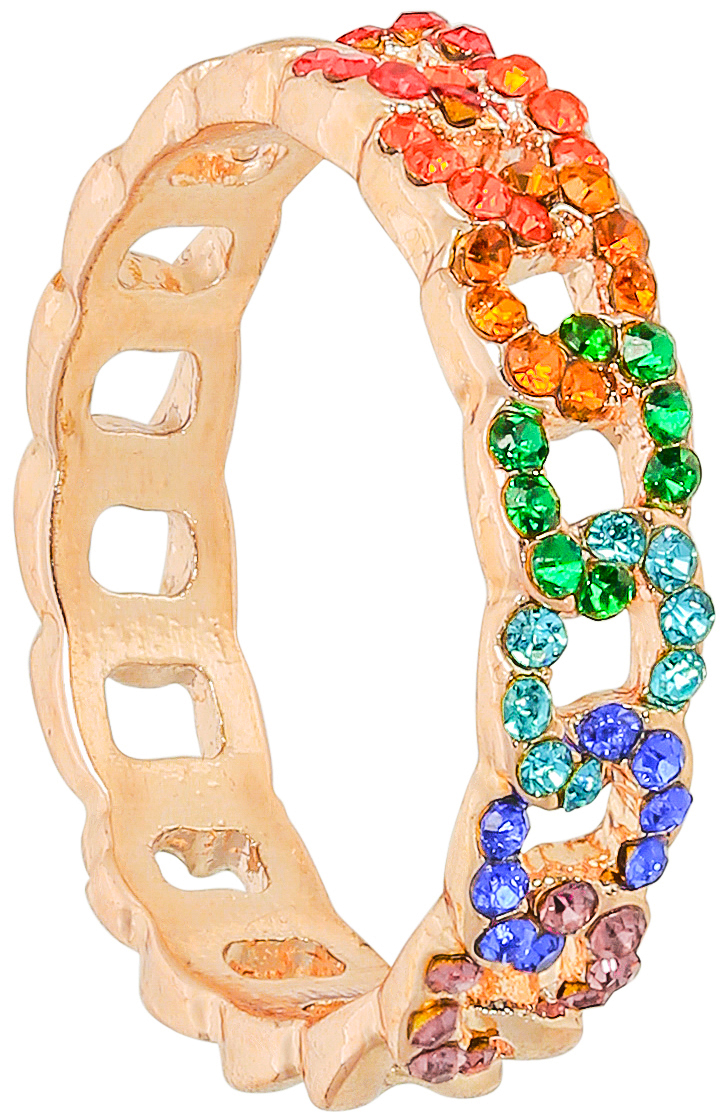 Ring, Goldfarben, Mehrfarbige Steine, Strass, Offene Fassung