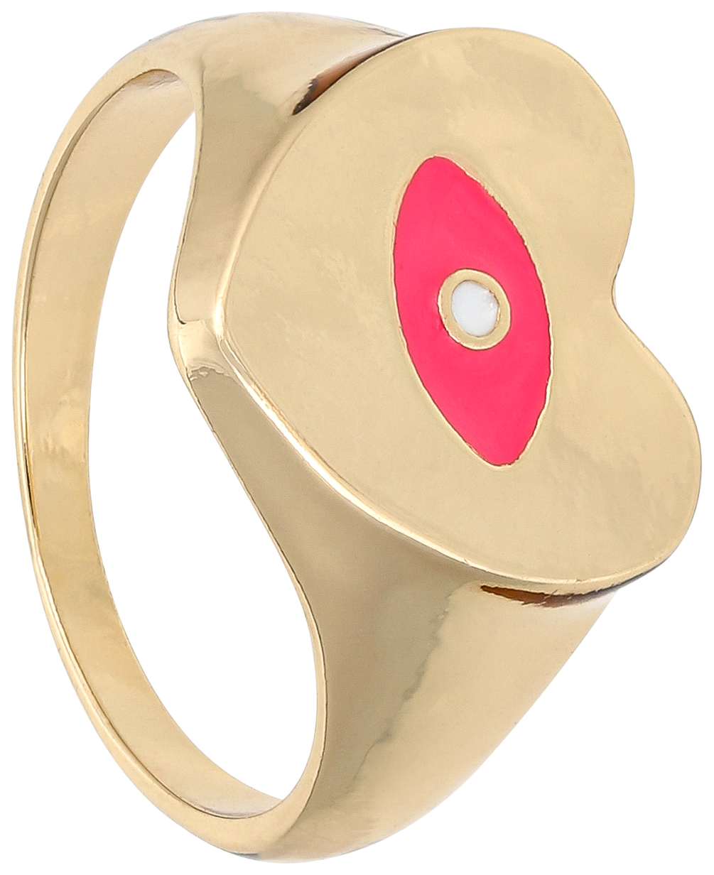 Ring, Goldfarben, Siegelring, Augenmotiv, Rosa Emaille