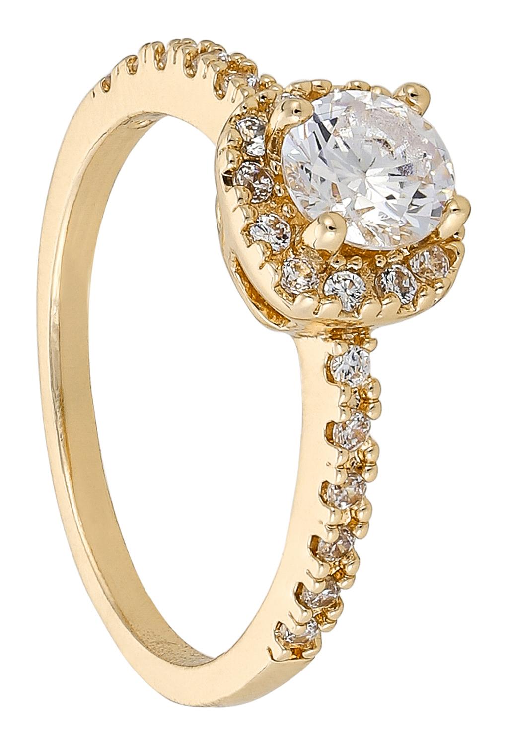 Ring, Gelbgold, Klarer Mittelstein, Zirkonia, Pavé-Fassung
