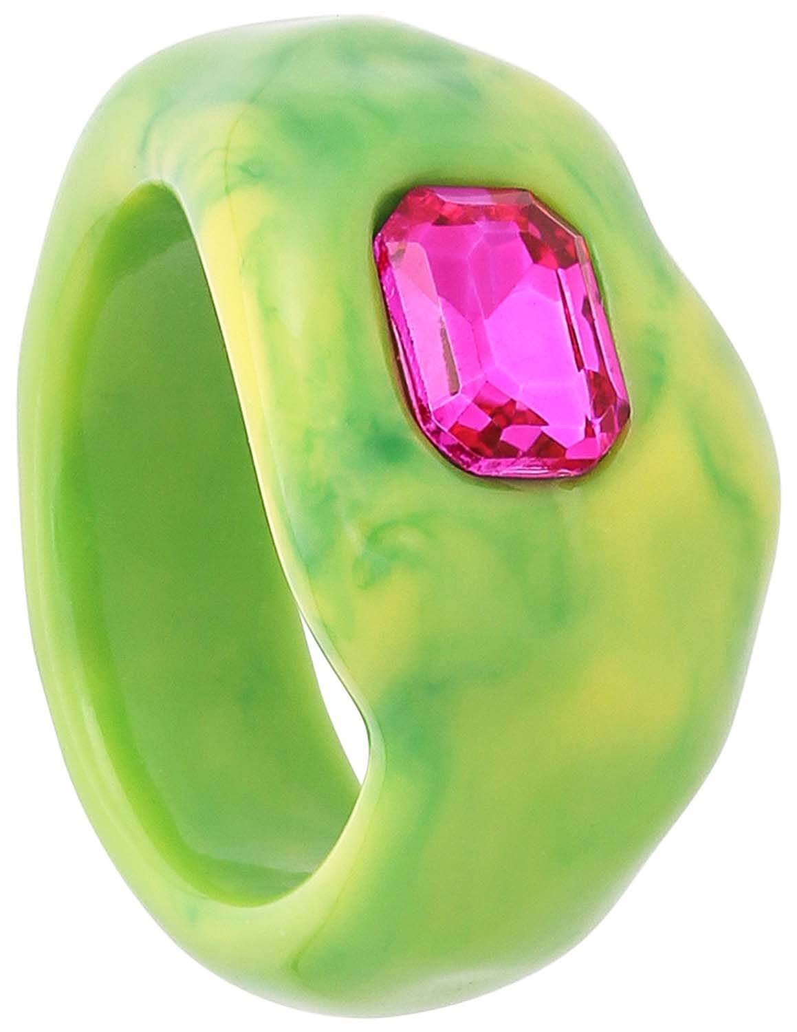 Ring, Grün, Rosa Schmuckstein, Breiter Ring, Kunststoff