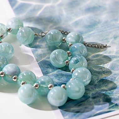 Armband, Perlmarmorn, Aquamarin, Kugeln, Elastische Kette