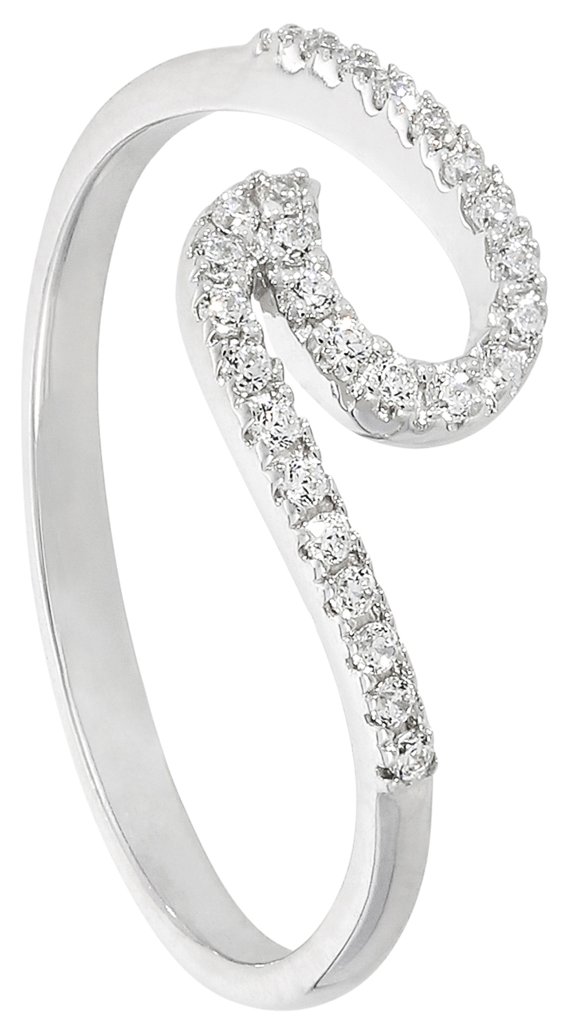 Ring, Silberfarben, Besetzt mit klaren Steinen, Offenes Design