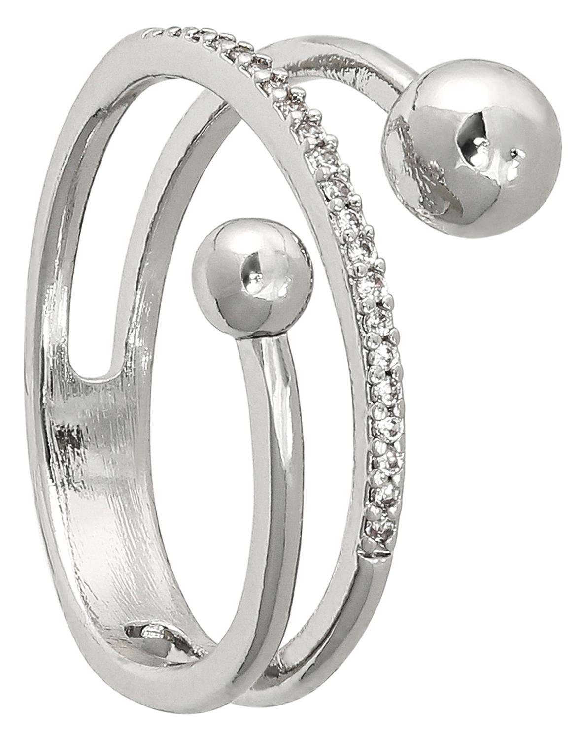 Ring, Silberfarben, Strasssteine, Kugel-Detail, Doppelter Ring