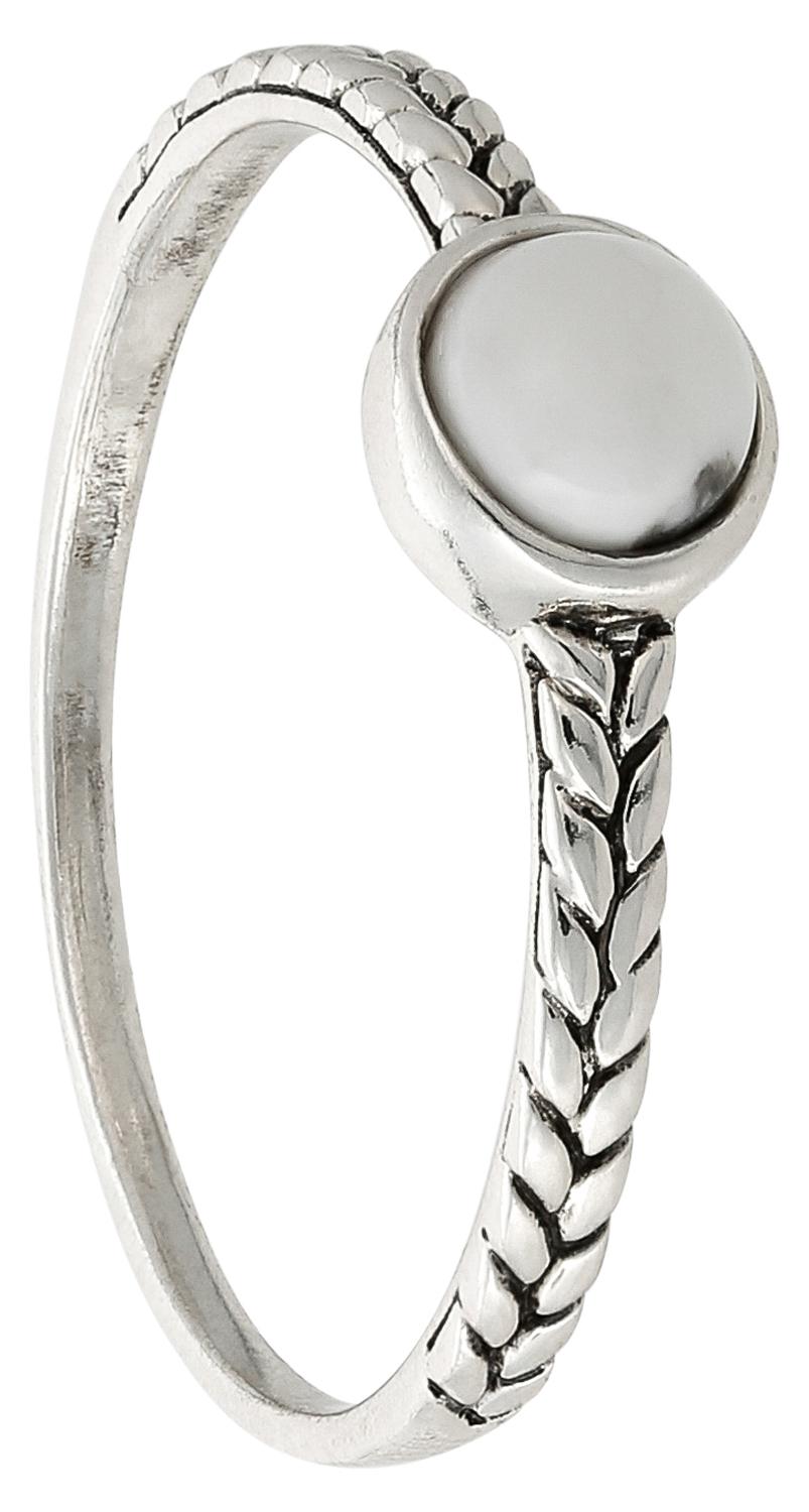 Silberring, Geflochtenes Band, Ovaler Cabochon, Blattmuster, Polierte Oberfläche