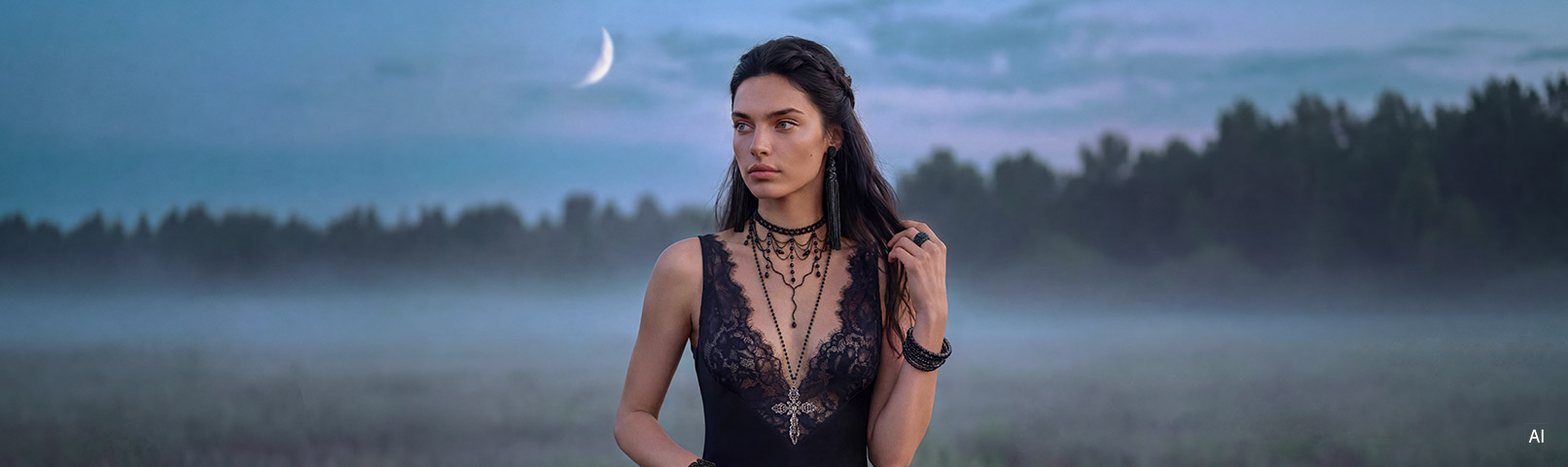 damenkleid, lacy bodice, schwarz, kettchen, nebelkulisse