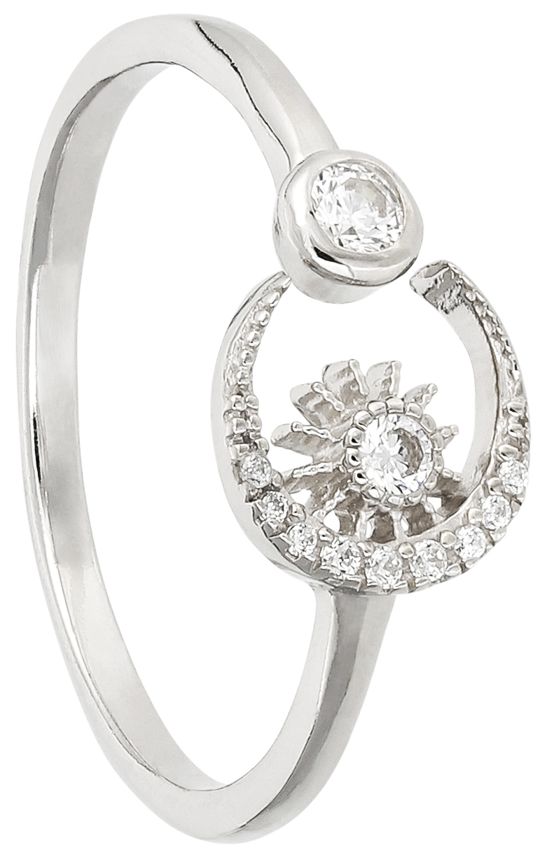 Ring, silberfarben, Steinbesatz, Blütenmotiv, offenes Design
