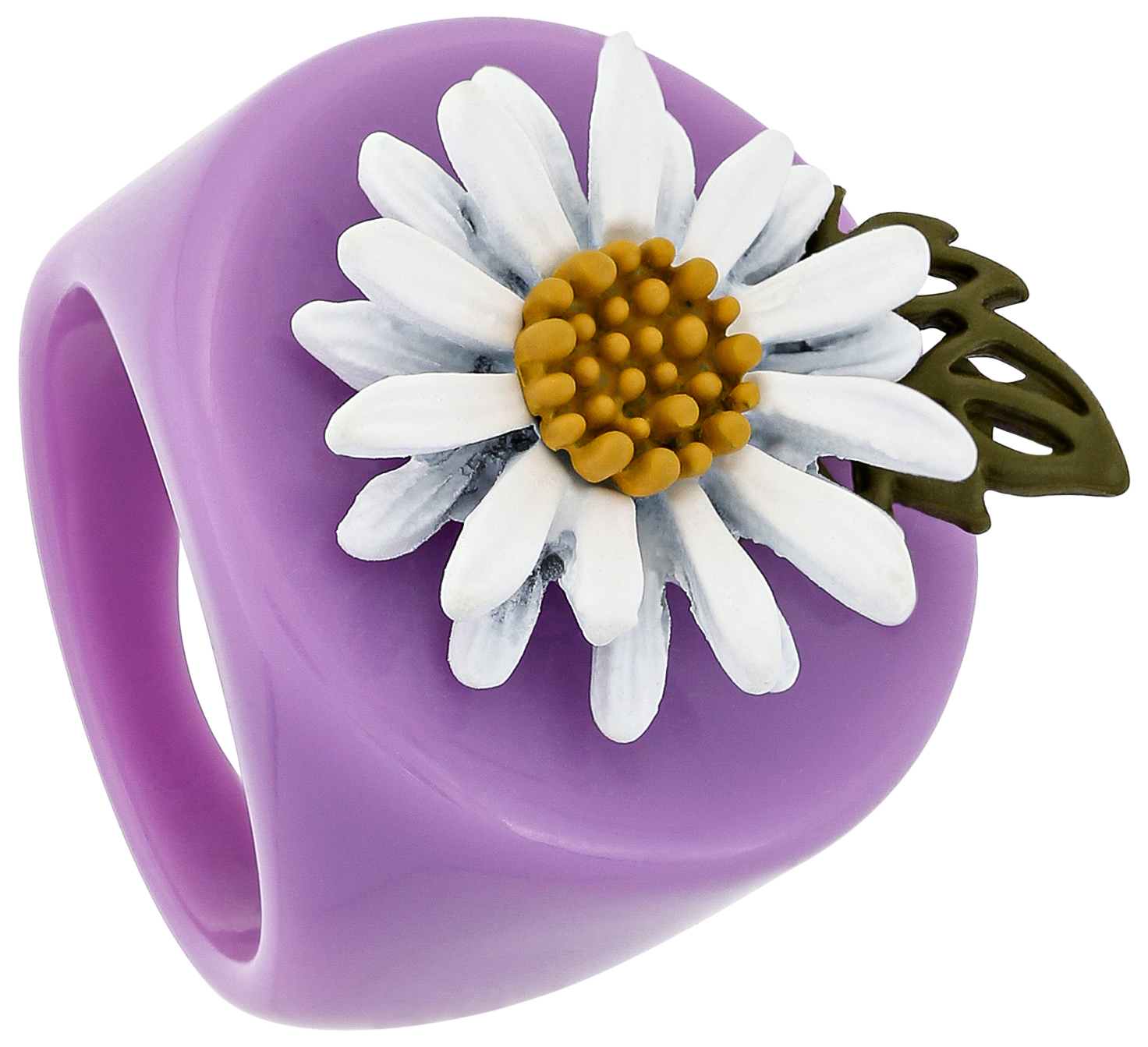Ring, Lila, Blumenmotiv, Gänseblümchen, Blattverzierung