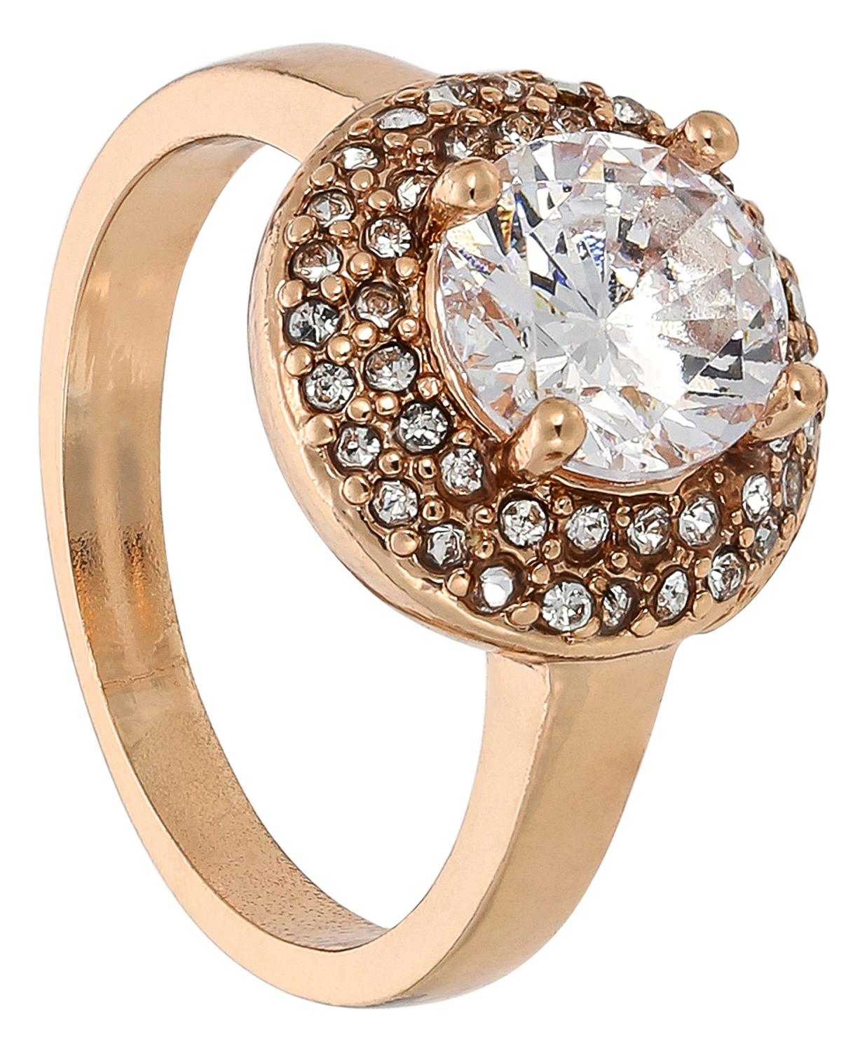 Ring, Roségoldfarben, Großer Zirkonia, Strasssteine, Runde Fassung